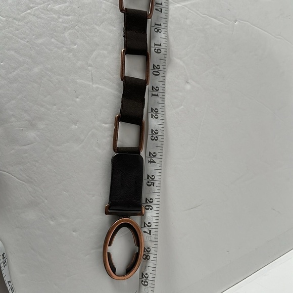 Sold🛍️BELT STRETCH LEATHER AND CHAIN By Sandy Duftler S Brown Copper-Tone - Picture 12 of 16
